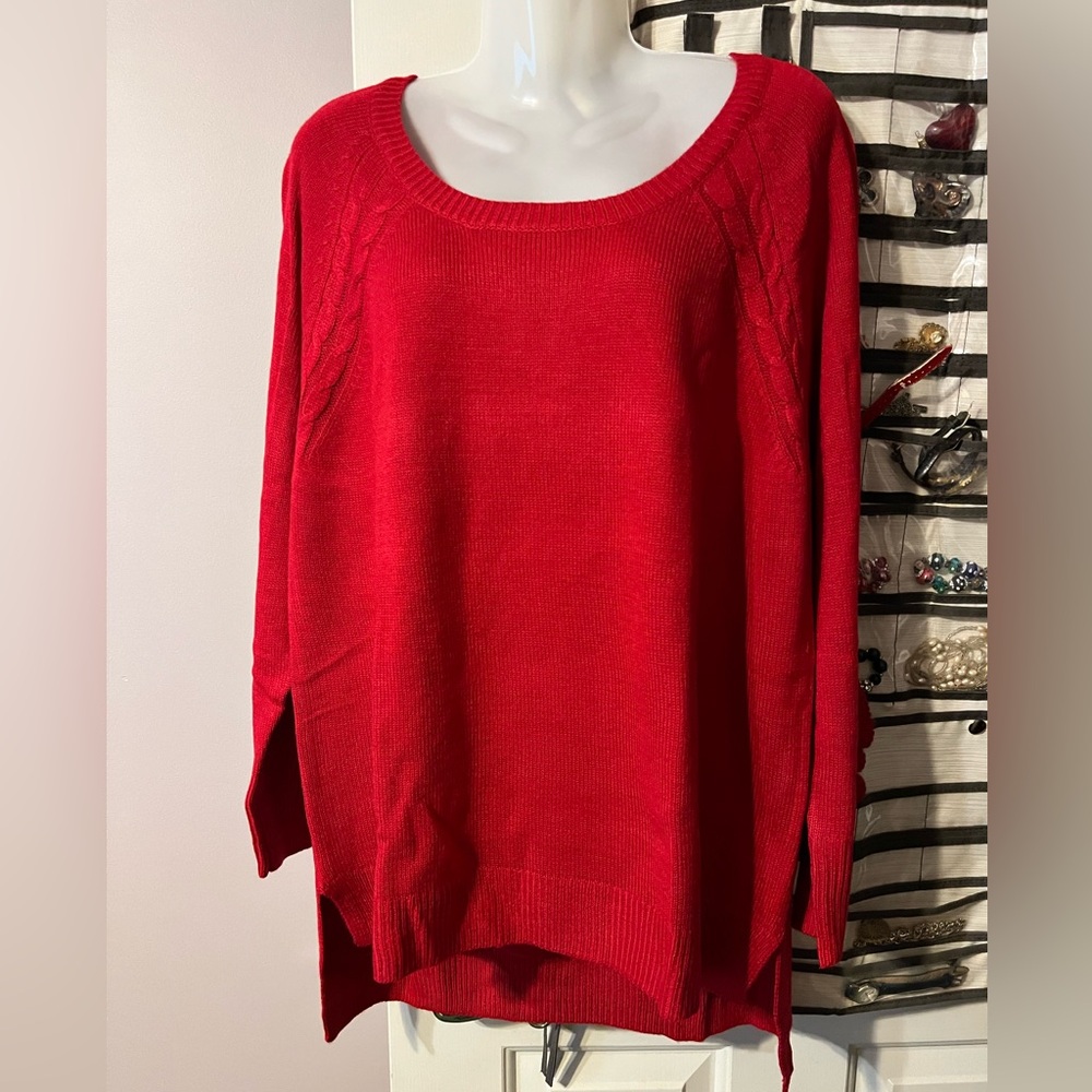 Kate & Mallory, red sweater with ruffles on sleeves, new without tags